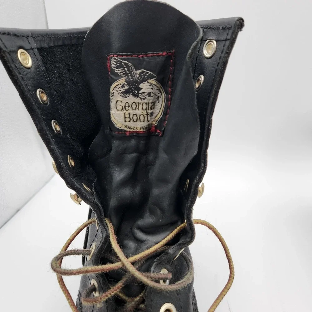 Georgia‎ Boot Mens US 6 Black Leather Steel Toe Logger Work Boots
